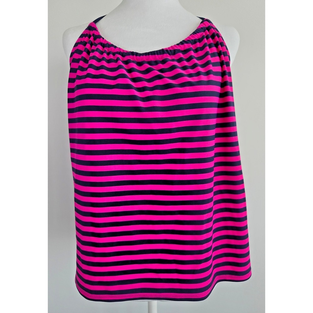 Meron Blue Pink Striped Tankini Swim Top Women Built in Shelf Bra Swimsuit Tank
